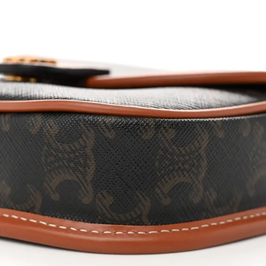 Celine Mini Besace Tan Canvas & Calfskin Leather Triomphe Gold Hardware