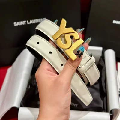 Saint Laurent YSL Buckle Belt In Black/White Calfskin With Gold/Silver Hardware 25mm