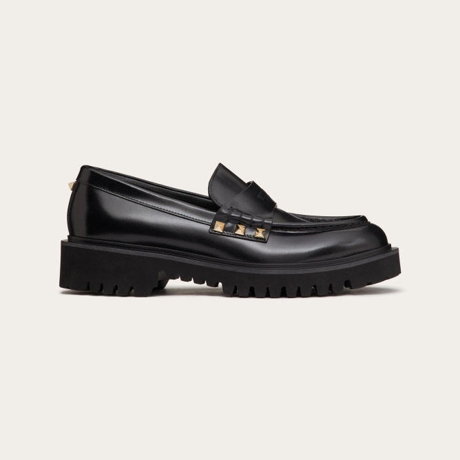 VALENTINO ROCKSTUD Loafer de couro bezerro preto