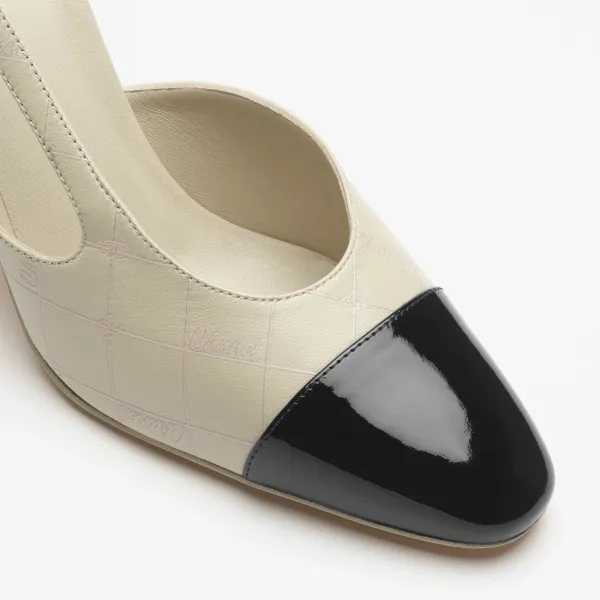 Chanel lambskin, calf patent leather, ivory white and black Rear lace up high heels High Heels Sandal - Image 5