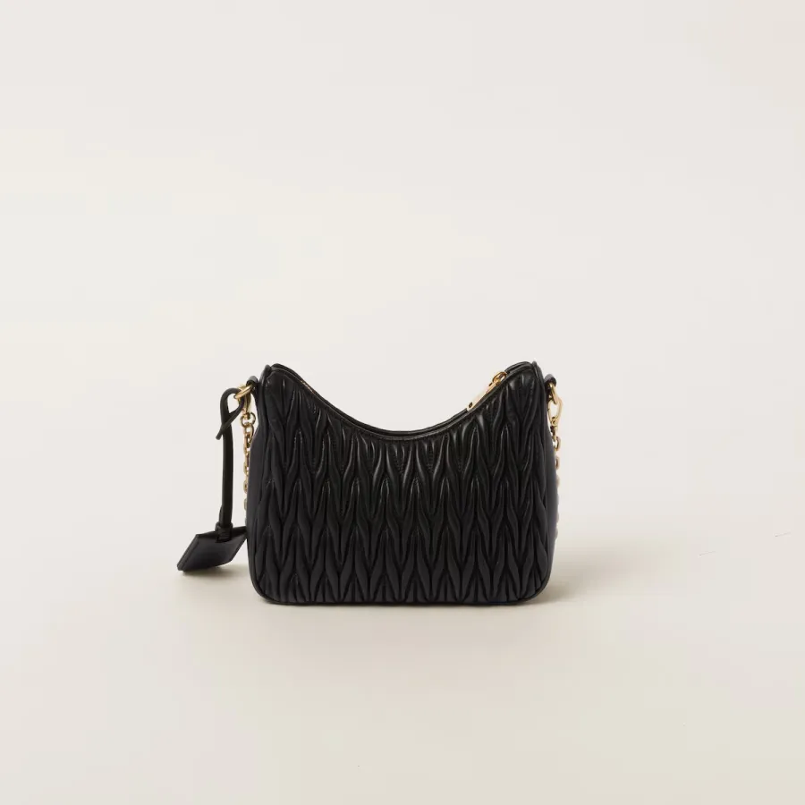 Miu Miu Matelassé Quilted Lambskin Leather Black Crossbody Bags