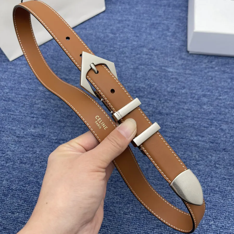 Celine Triangled Buckle Reversible Belt In Brown/Black/Red Calfskin With Gold Hardware 25mm