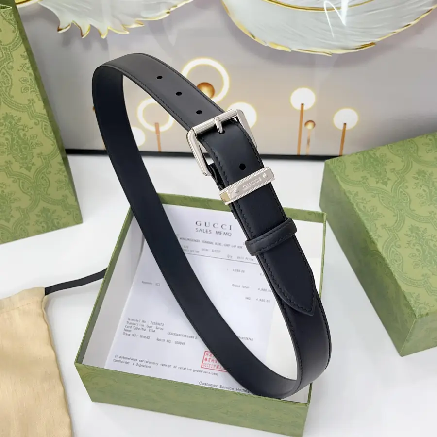 Gucci Women's Emblem Belt With Square Buckle In Black/Brown Calfskin And Beige/Black Monogram Canvas With Gold/Silver/Gun Black Hardware 30mm