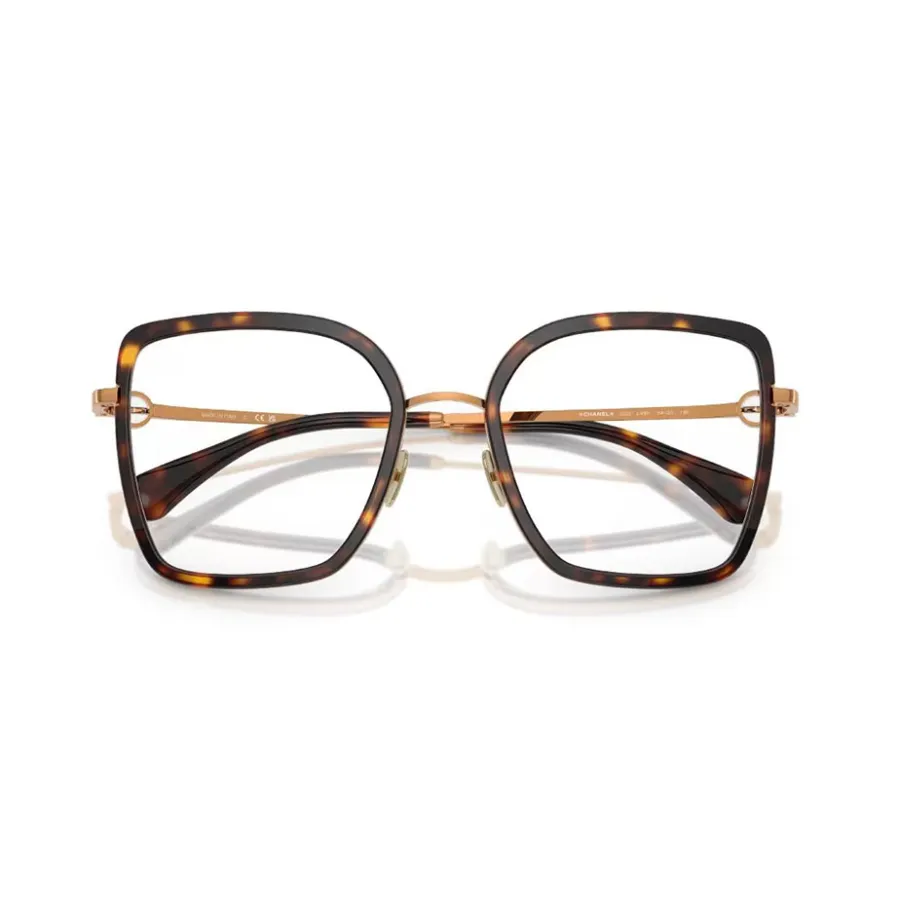 CHANEL square frame glasses black rose gold color size 56口-18-142