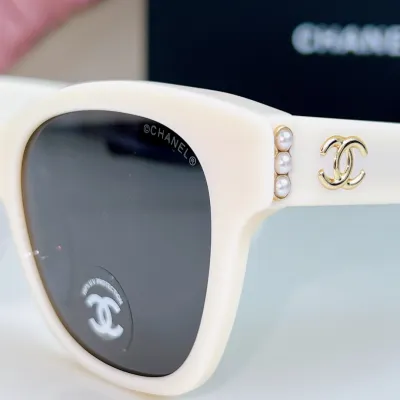 CHANEL square frame pearl glasses white color SIZE 54-17-140