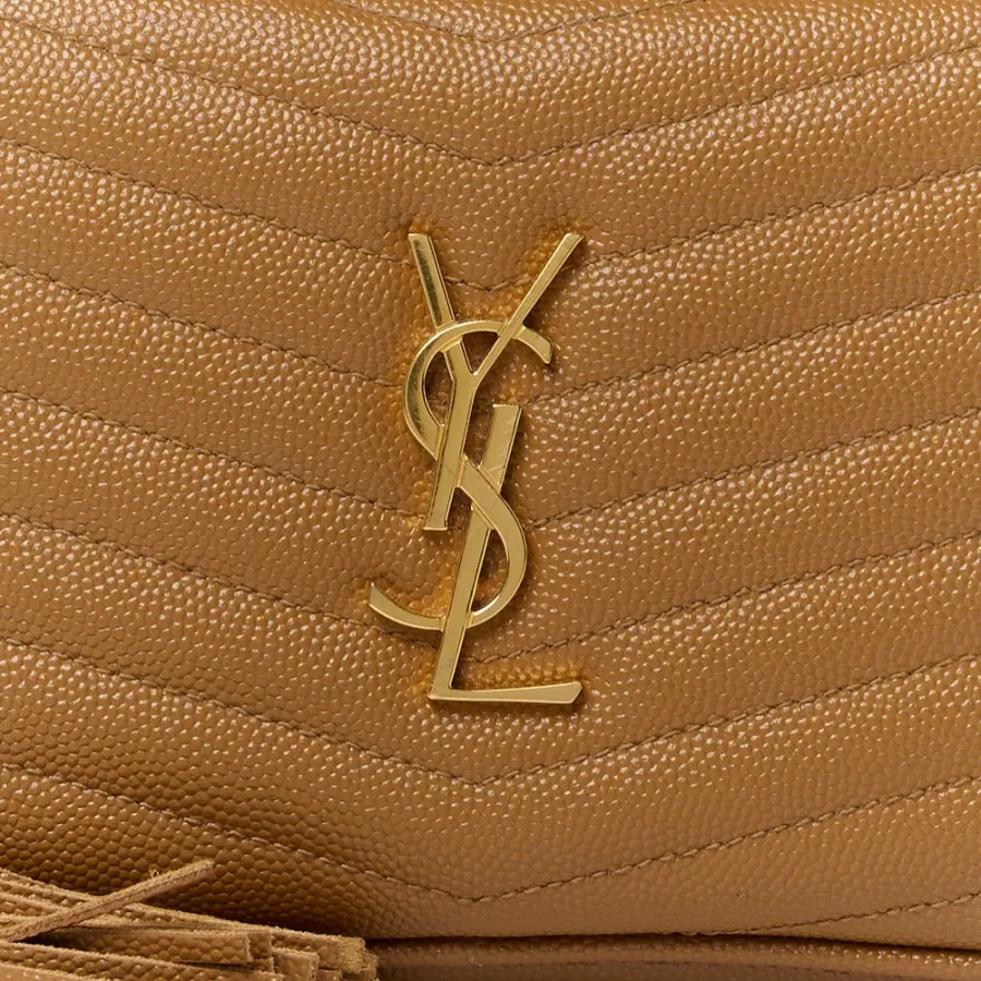 Saint Laurent Mini Lou Camera Bag Dark Natural Monogram Grain De Poudre Matelasse Leather Gold Hardware