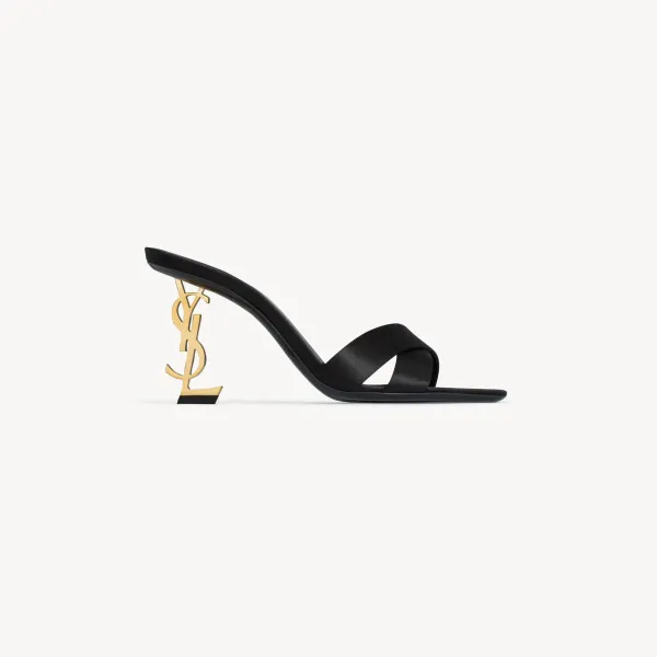 Yves Saint Laurent Black crepe satin slipper sandals