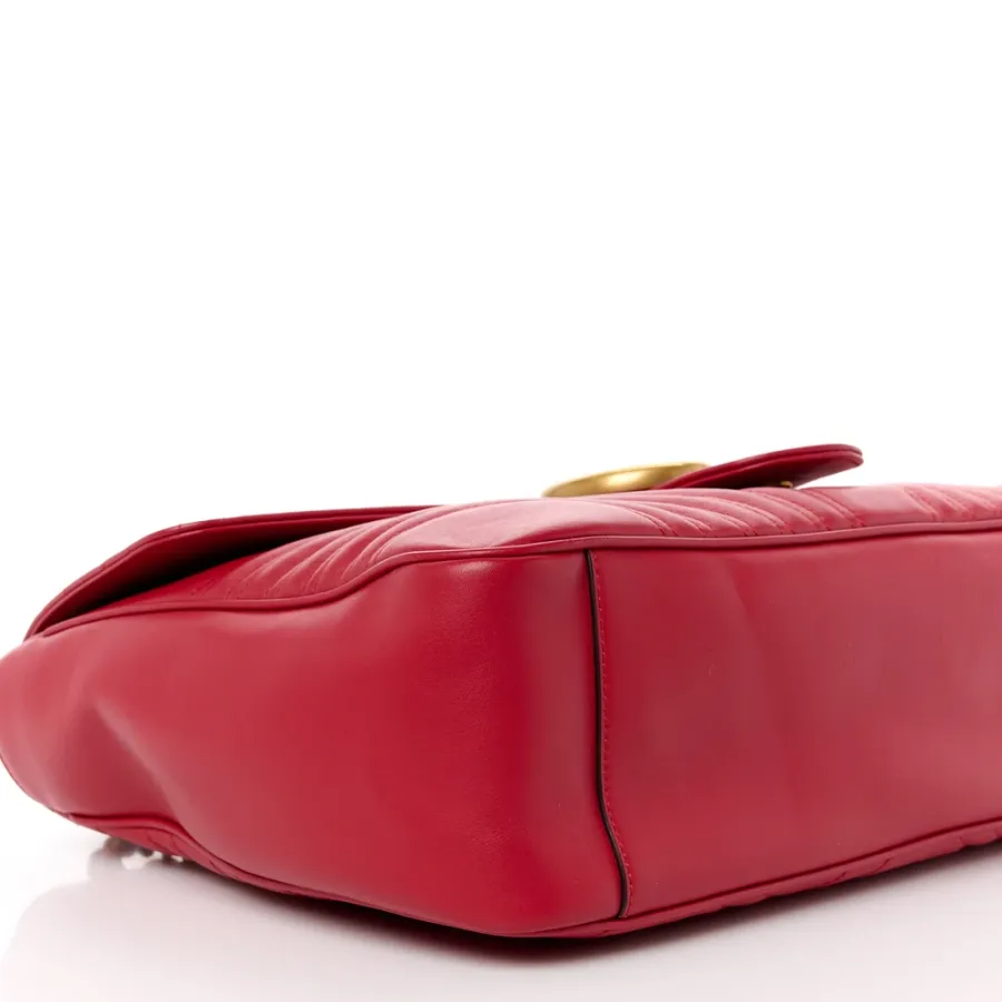 Gucci Large GG Marmont Shoulder Bag Hibiscus Red Calfskin Matelassé Leather Aged Gold Hardware