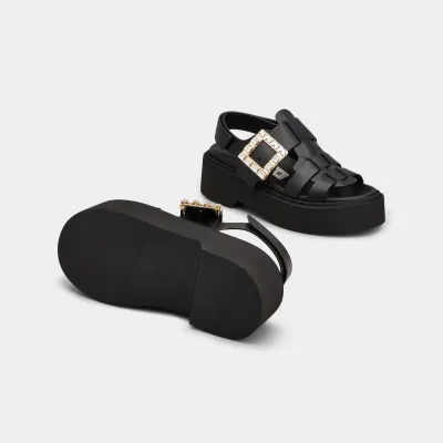 Roger Vivier Viv' Rangers Sandals In White Leather With Crystal Buckle