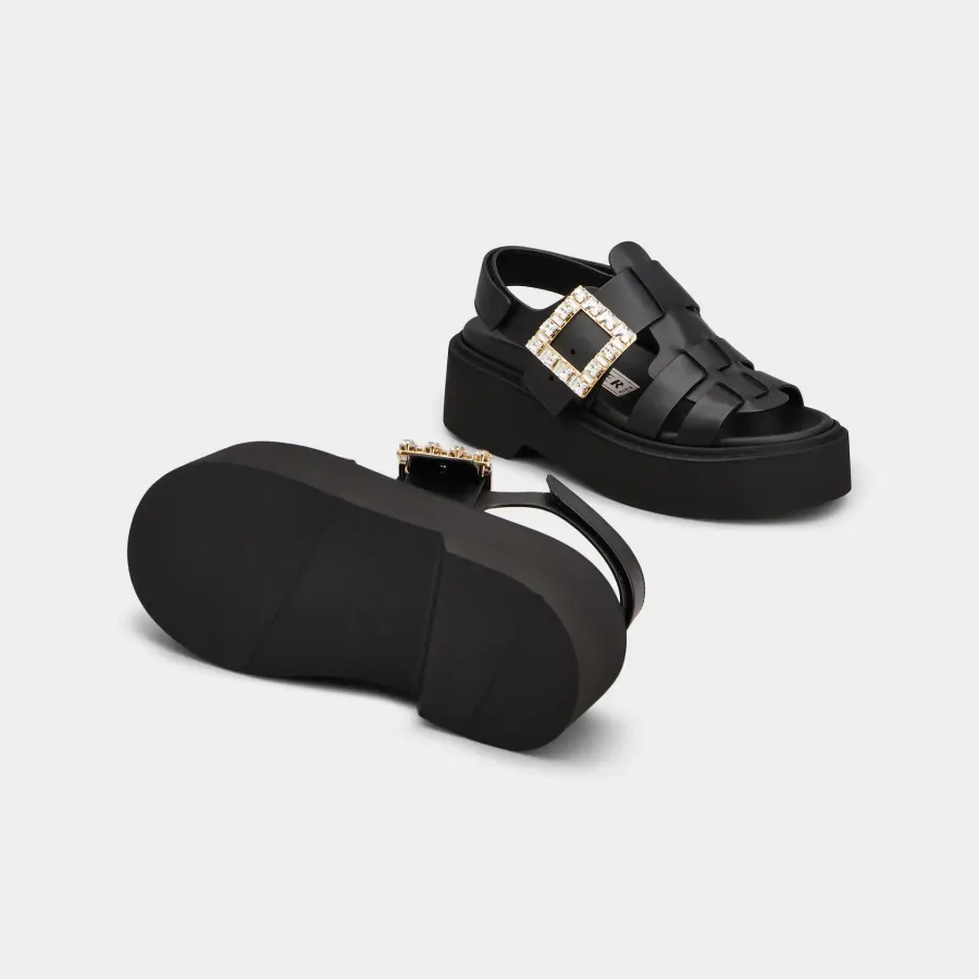 Roger Vivier Viv' Rangers Sandals In White Leather With Crystal Buckle