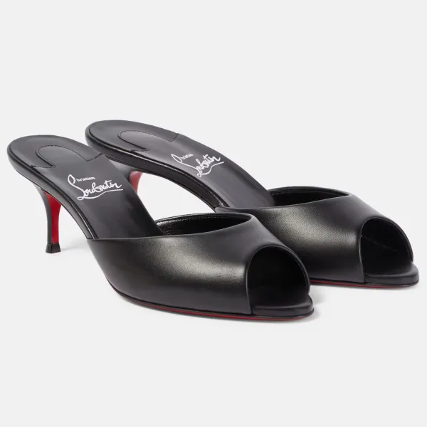 Christian Louboutin Black leather high-heeled slippers