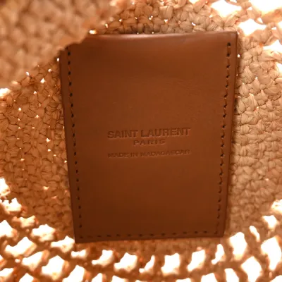 Saint Laurent Small Sac Round Bag Natural Raffia Aged Gold Hardware