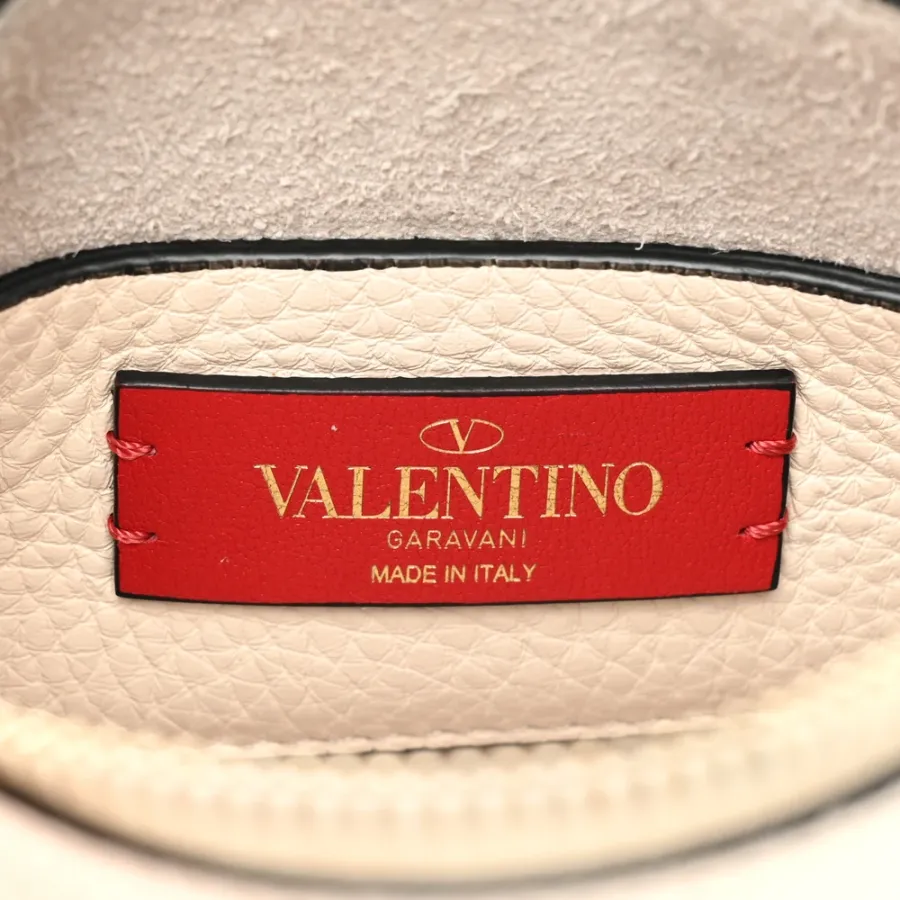 Valentino Garavani Small Rockstud Flip Lock Shoulder Bag Light Ivory Pebbled Calfskin Leather Light Gold Hardware