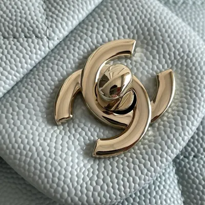 Chanel CF Blue / White Quilted Caviar Leather Crossbody Bags