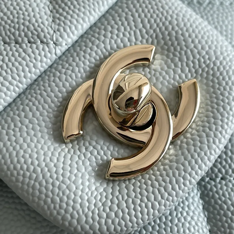 Chanel CF Blue / White Quilted Caviar Leather Crossbody Bags