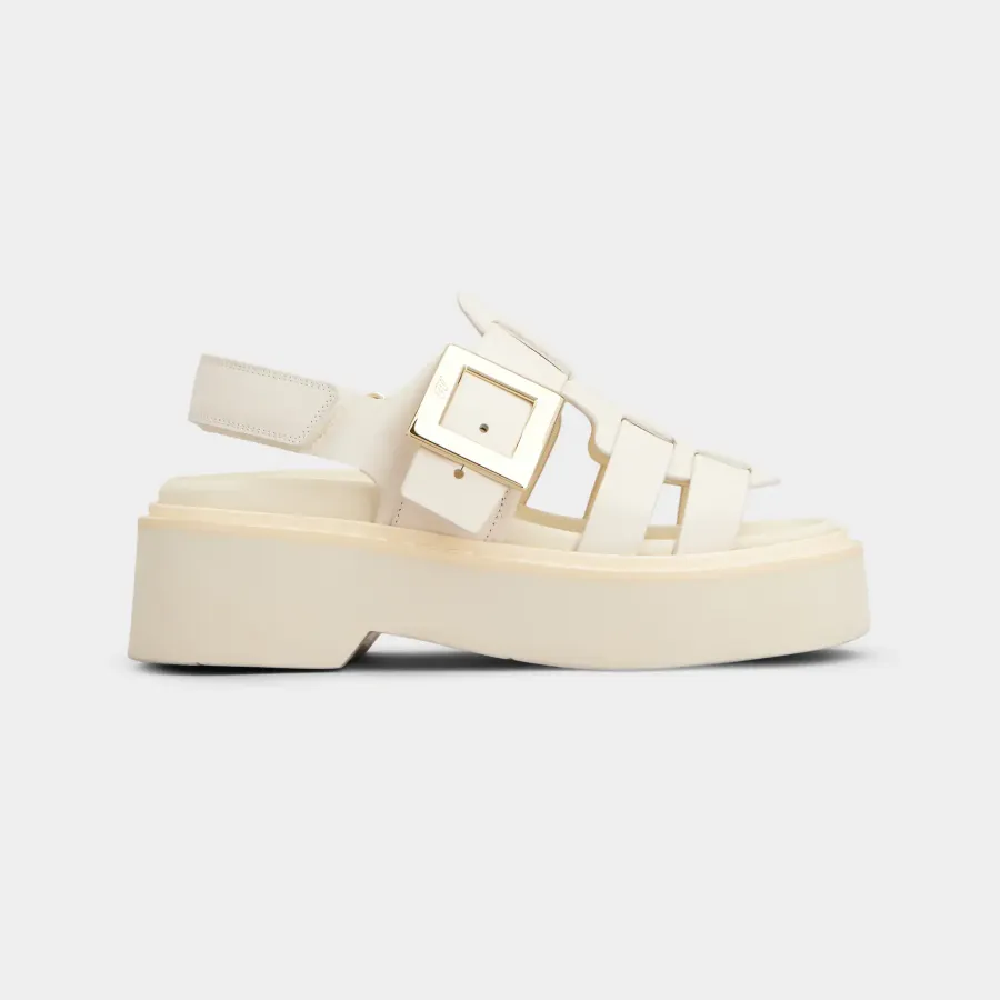 Roger Vivier Viv' Rangers Sandals In White Leather With Metal Buckle