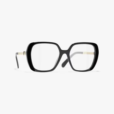 CHANEL square frame glasses black gold color size 54口18-145