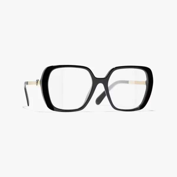 CHANEL square frame glasses black gold color size 54口18-145 - Image 2