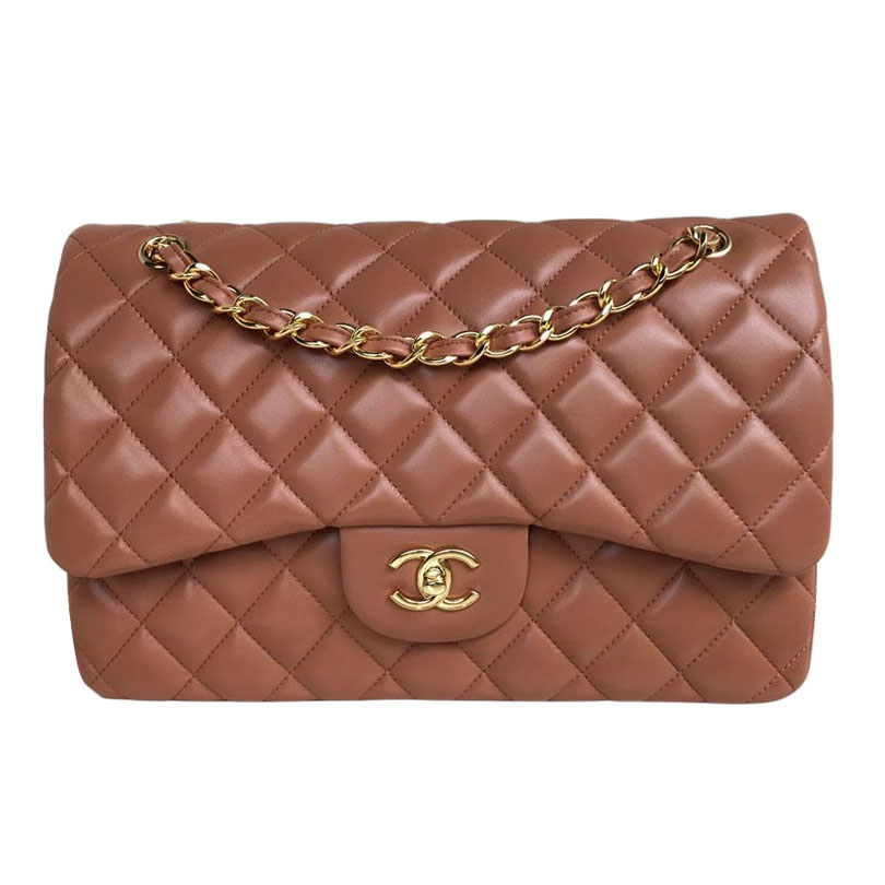 Chanel CF Cor Caramelo / Bolsas Transversais de Pele de Cordeiro Acolchoadas Brancas