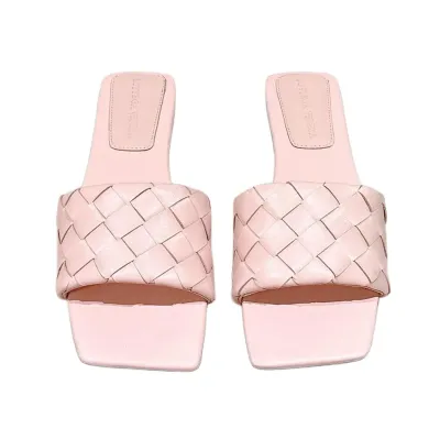 Bottega Veneta Parco Mule In Blue/Pink Intrecciato Leather Flat Mule Sandal