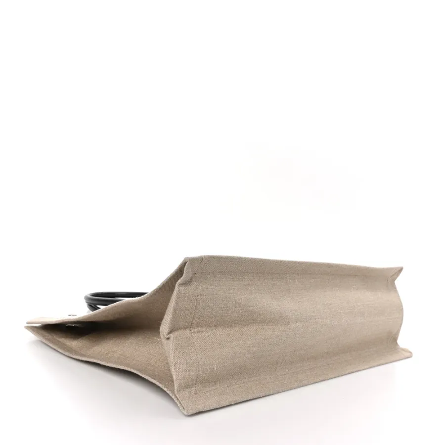 Saint Laurent Large Rive Gauche Tote Optic White Linen & Calfskin Leather