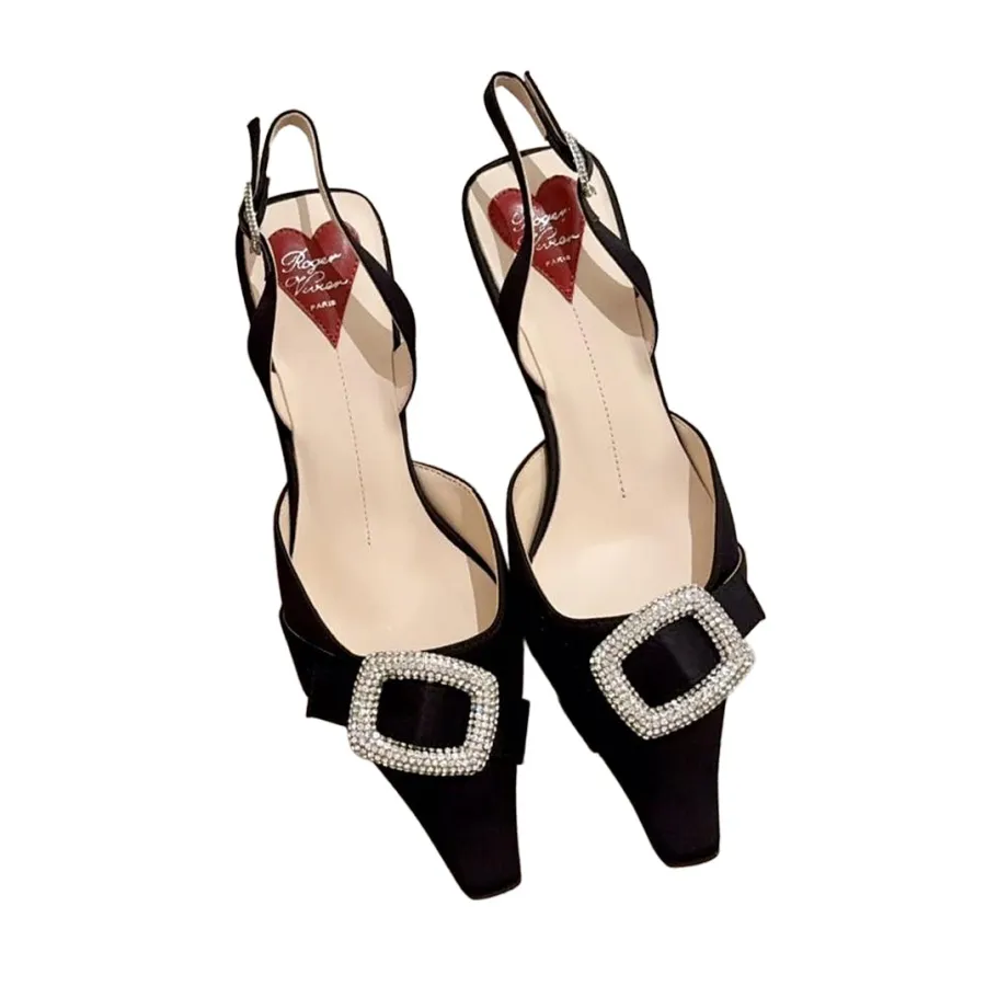 Roger Vivier Viv'Canard Pumps High Heels In Red/Black/Blue/Purple Satin With Crystal Buckle (Heel Height 5.5cm)