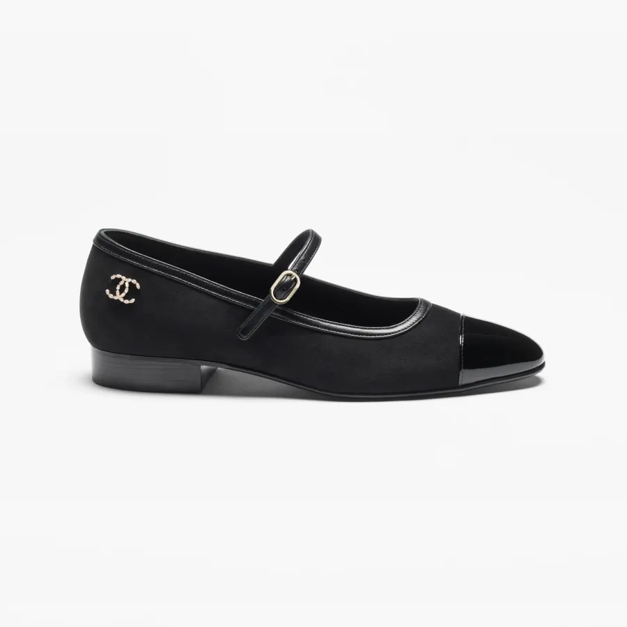 Chanel suede, varnished calfskin Black Mary Jane Shoes