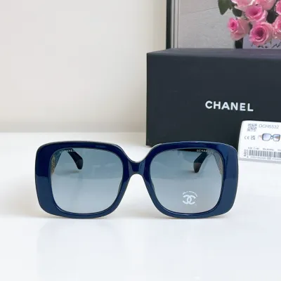 CHANEL square frame glasses blue gold color size 54-20-140