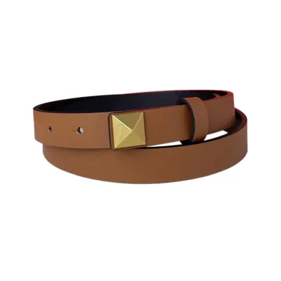 Valentino Rockstud Belt In Red/Black/Brown/Nude Calfskin With Gold Hardware 20mm