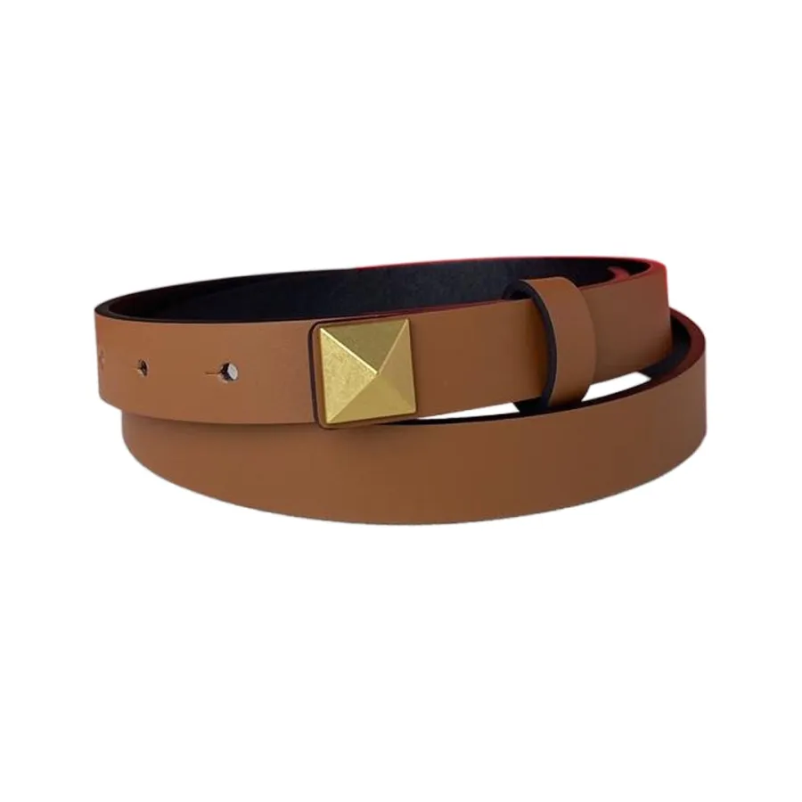 Valentino Rockstud Belt In Red/Black/Brown/Nude Calfskin With Gold Hardware 20mm
