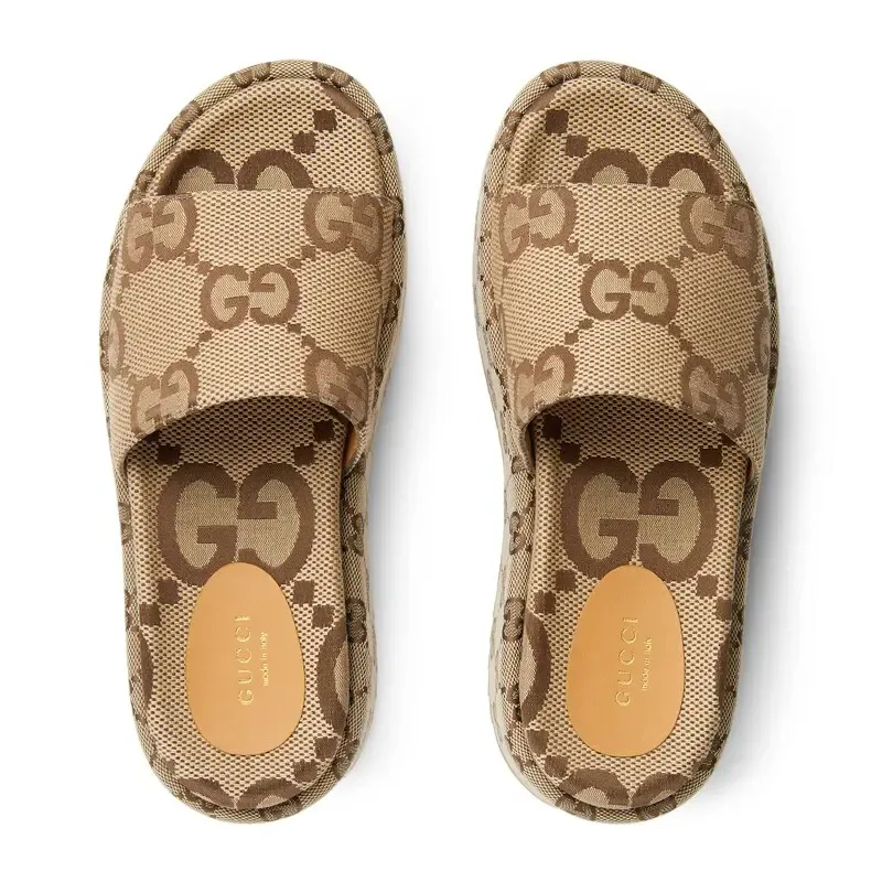 Gucci Wooden color Round Head Platform Slippers