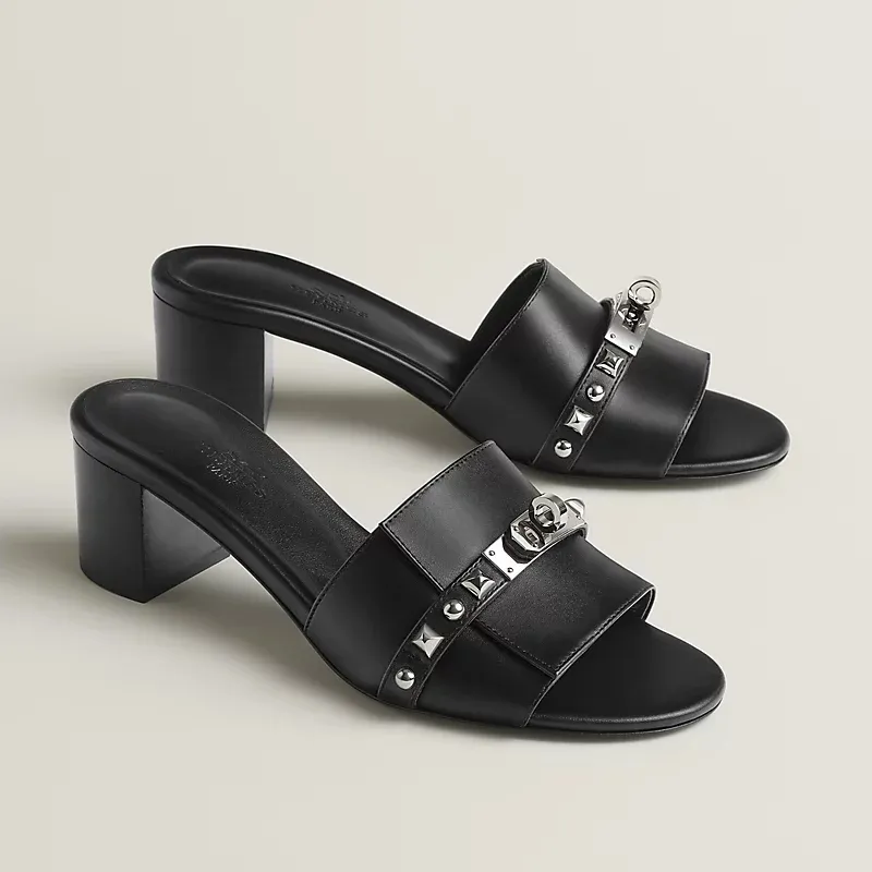 HERMES Gigi High Heels Sandal High-heeled slippers Black Slippers