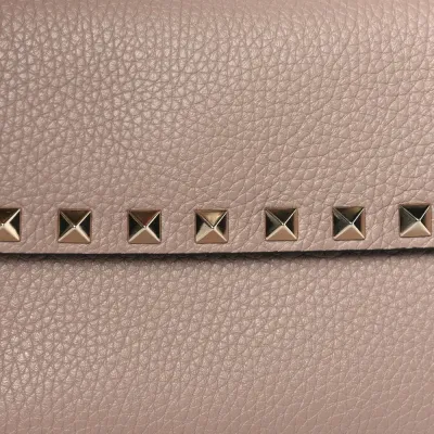 Valentino Garavani Small Rockstud Crossbody Pouch Poudre Grainy Calfskin Leather Gold Hardware