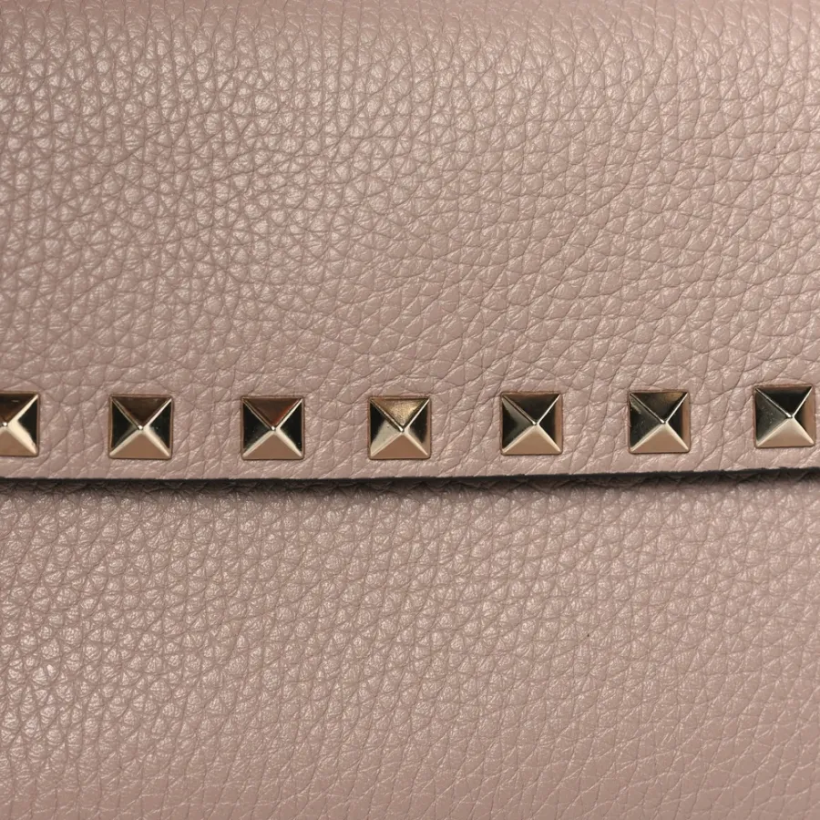 Valentino Garavani Small Rockstud Crossbody Pouch Poudre Grainy Calfskin Leather Gold Hardware