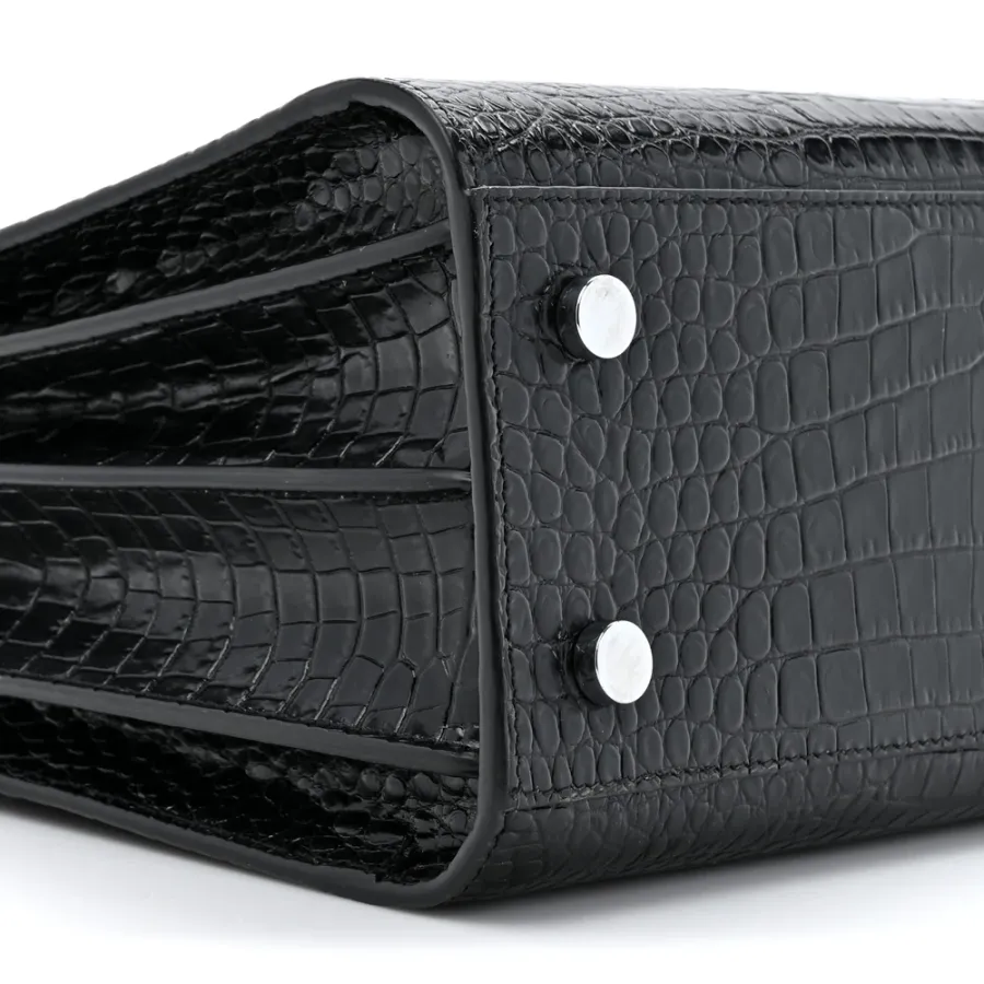 Saint Laurent Small Sac De Jour Black Embossed Calfskin & Crocodile Leather Silver Hardware
