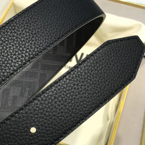 Fendi Men's Square Buckle Belt In Black/Brown Grained Calfskin And Monogram Canvas With Gold/Silver Hardware 35mm - Image 4