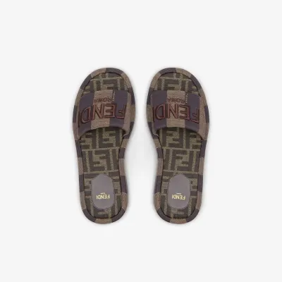 FENDI Brown fabric platform sandals slippers