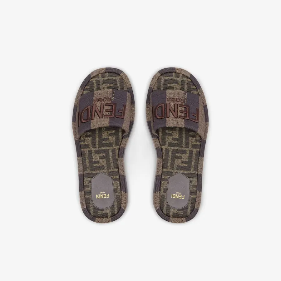 FENDI Brown fabric platform sandals slippers