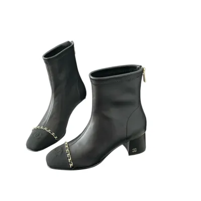 Chanel Black Lambskin leather ankle boots
