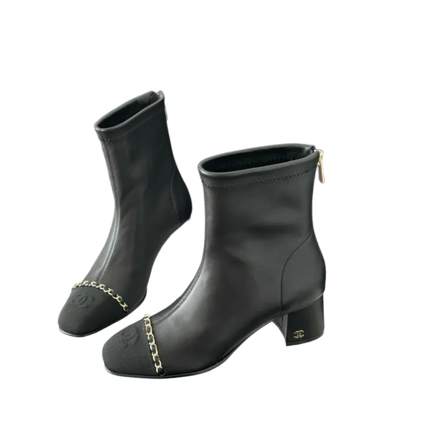 Chanel Black Lambskin leather ankle boots