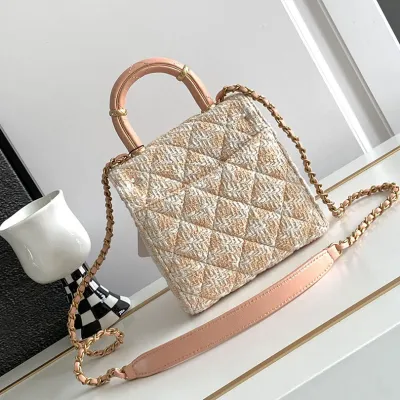 Chanel Box style plaid tweed orange with yellow/pink/green handbag crossbody bag