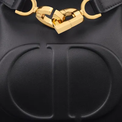 Dior Medium C'est Dior Bag In Black CD-Embossed Calfskin/Blue Dior Oblique Jacquard With Gold Hardware