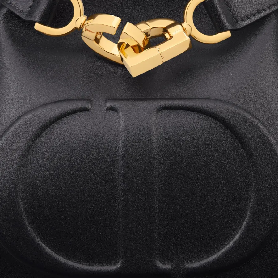 Dior Medium C'est Dior Bag In Black CD-Embossed Calfskin/Blue Dior Oblique Jacquard With Gold Hardware