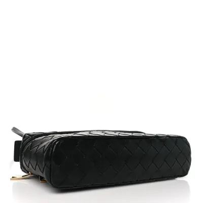 Bottega Veneta Medium Intrecciato Bang Bang Vanity Case Black Calfskin Leather Gold Hardware