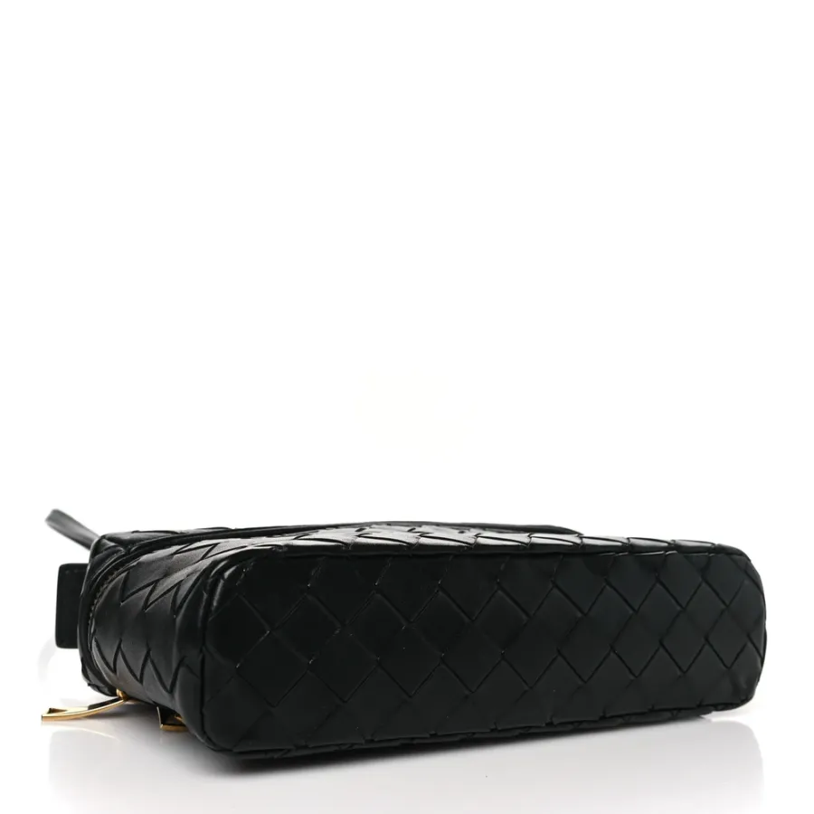 Bottega Veneta Medium Intrecciato Bang Bang Vanity Case Black Calfskin Leather Gold Hardware