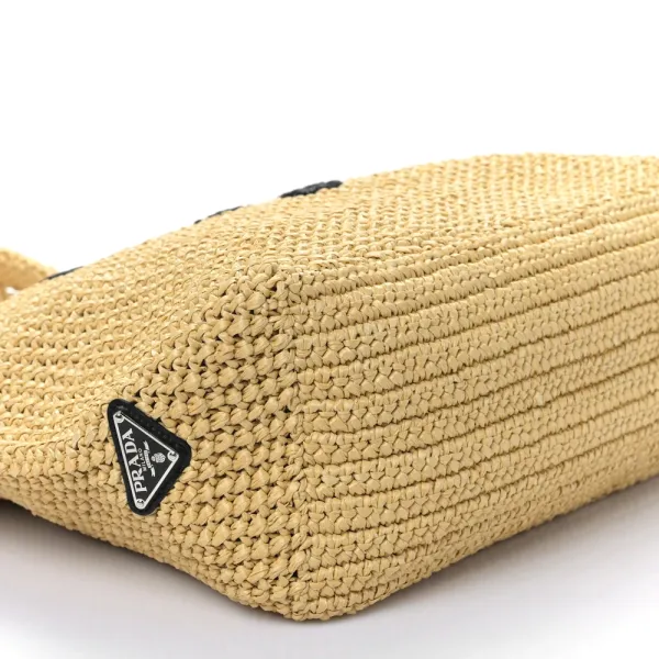 Prada Large Effect Crochet Embroidered Logo Tote Naturale Yarn Raffia - Image 4