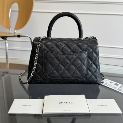 Chanel Coco Handle Black 19cm / 24cm Quilted Caviar Leather Crossbody Bags Top-Handle Bags