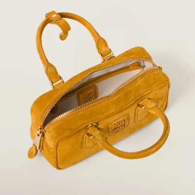 Miu Miu Arcadie Suede Leather Yellow Top-Handle Bags