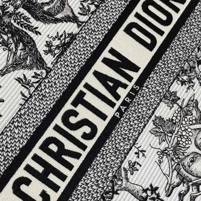 Dior Medium Dior Book Tote White Black/Navy Blue Soleil Embroidered Canvas