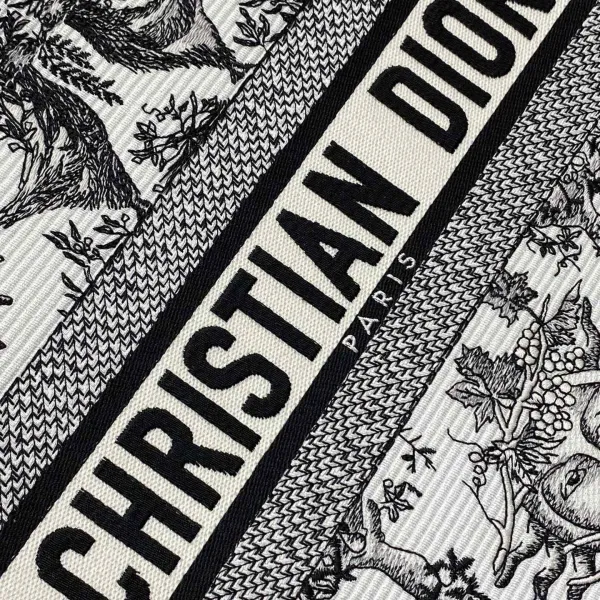 Dior Medium Dior Book Tote White Black/Navy Blue Soleil Embroidered Canvas - Image 5